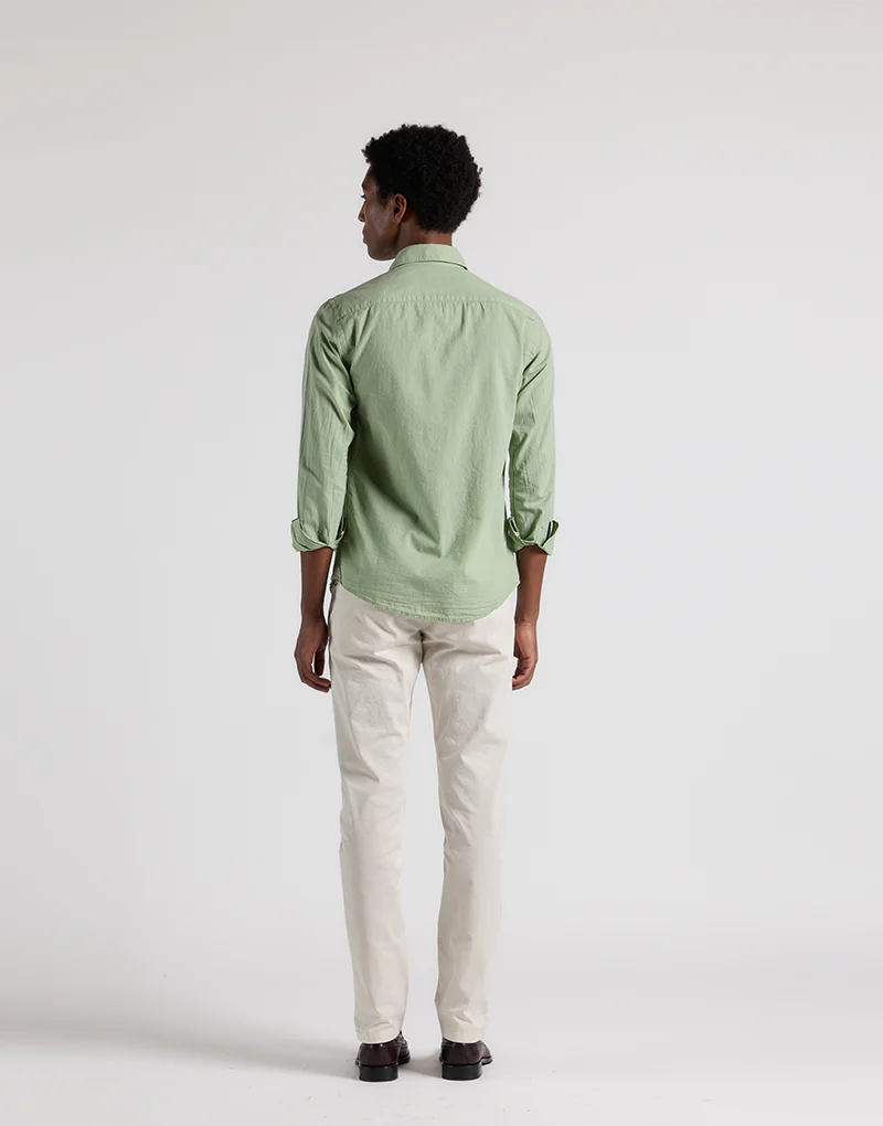 Camisa lavada popelin verde - Imagen 5