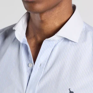 Camisa rayas azules cuello blanco