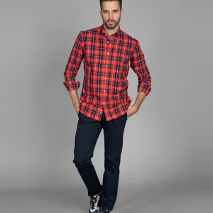 Camisa sport cuadros coral