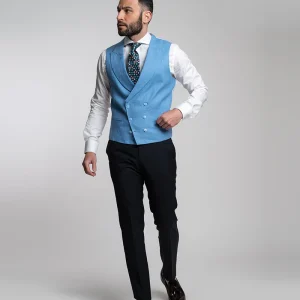 Chaleco cruzado lino azul.