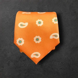 Corbata naranja mini cachemir verde
