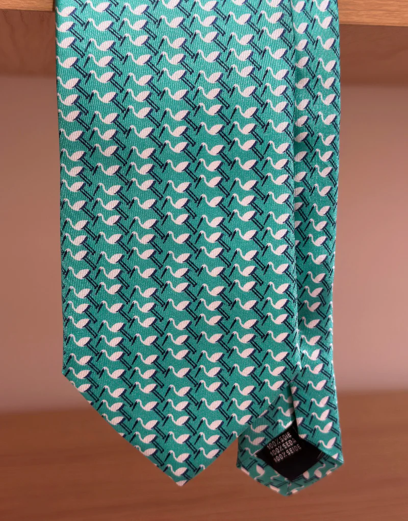 Corbata seda twill flamencos verde - Imagen 3