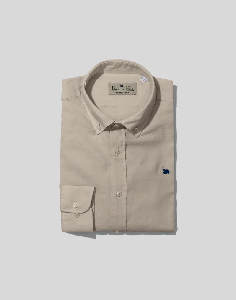 Camisa mix lino botón algodón beige - Imagen 3