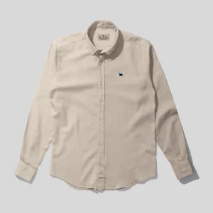 Camisa mix lino botón algodón beige