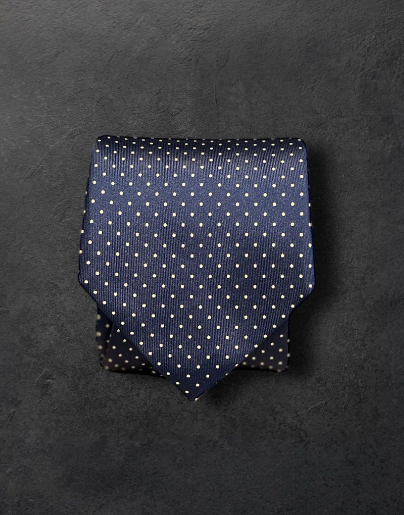 Corbata seda twill azul marino topito blanco - Imagen 3