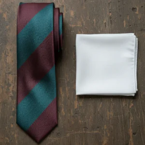 Corbata seda jacquard  rayas verde y burdeos