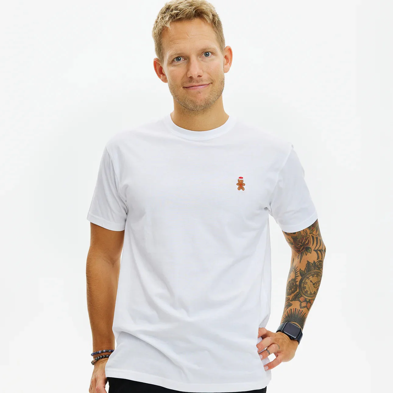 Playera Navideña para Hombre Blanca Gingercookie Algodón Orgánico