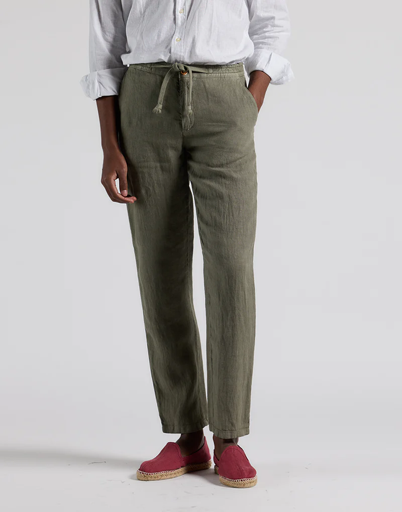 Pantalón cordón lino khaki