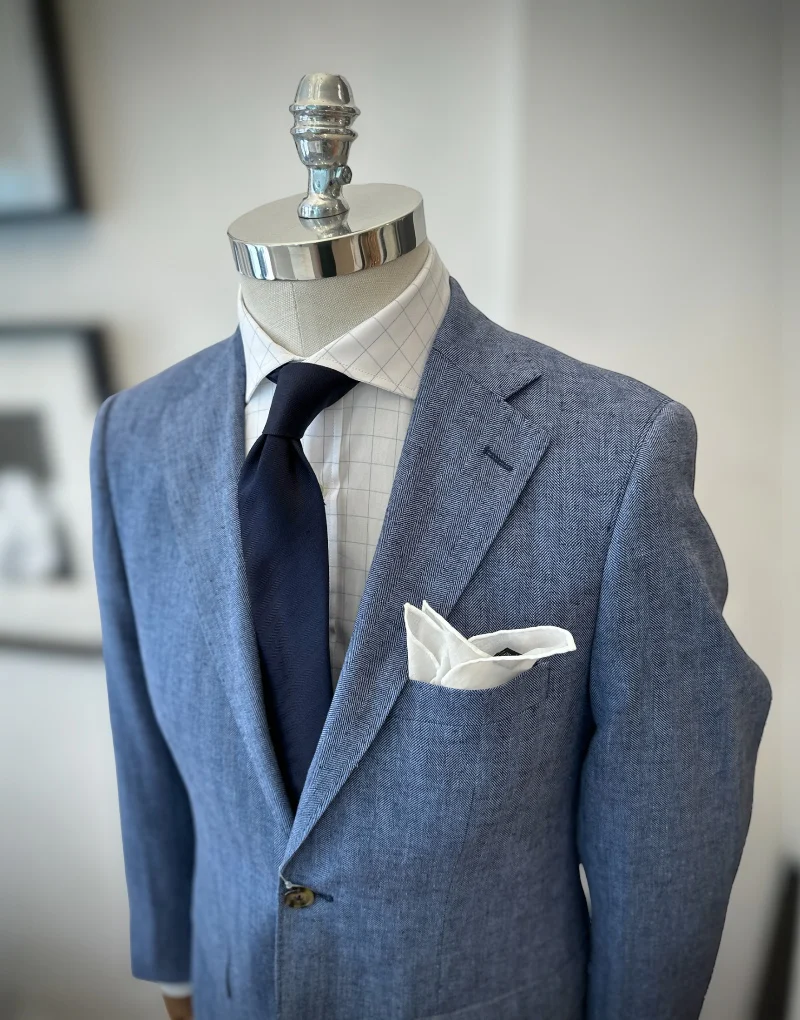 Americana lino espigas azul indigo - Imagen 8