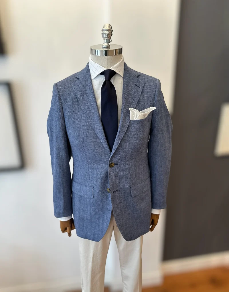 Americana lino espigas azul indigo - Imagen 9