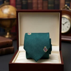 Corbata seda jacquard escudos verde