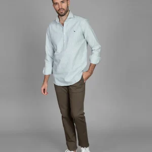 Camisa polera verde rayas oxford