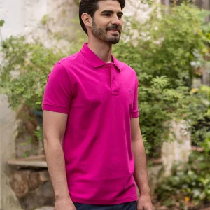 Polo piqué liso manga corta fucsia