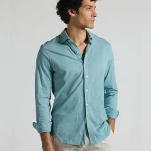 Camisa de punto azul petroleo