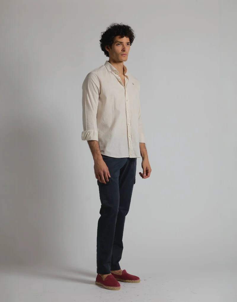 Camisa mezcla lino algodón beige - Imagen 8