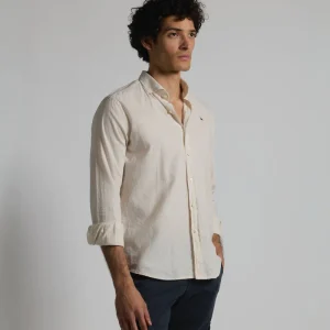Camisa mezcla lino algodón beige