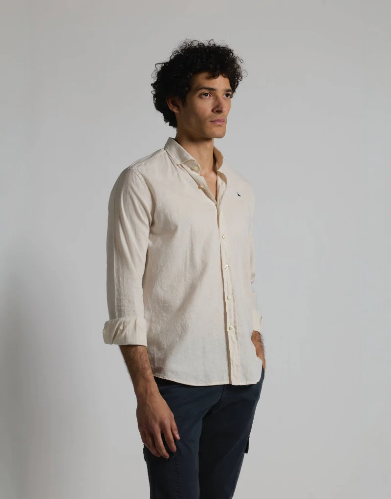 Camisa mezcla lino algodón beige