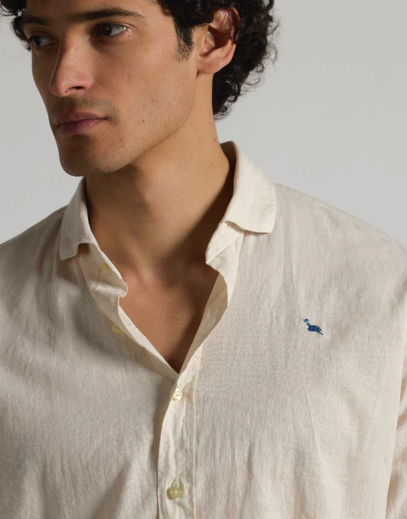 Camisa mezcla lino algodón beige - Imagen 4