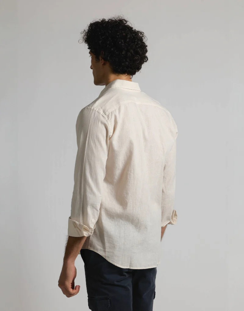 Camisa mezcla lino algodón beige - Imagen 3