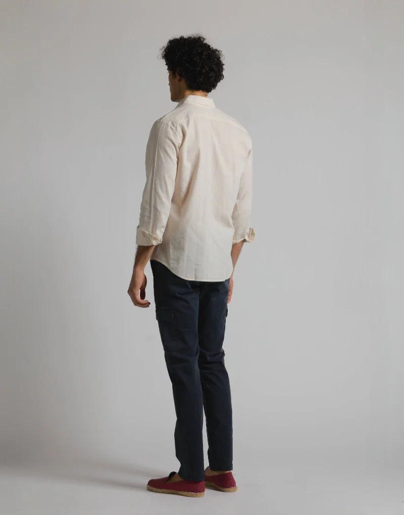 Camisa mezcla lino algodón beige - Imagen 9