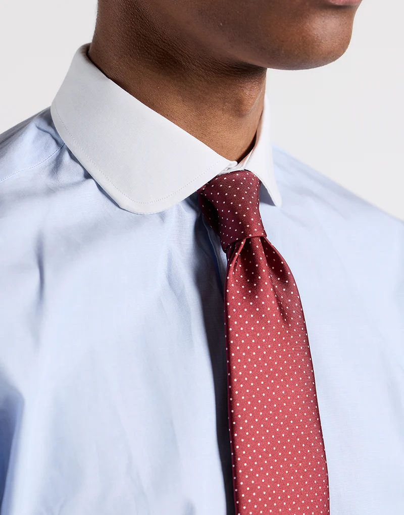 Corbata seda twill burdeos topito blanco - Imagen 5