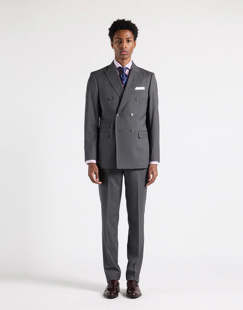 Traje cruzado liso gris medio - Imagen 4