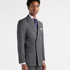 Traje cruzado liso gris medio