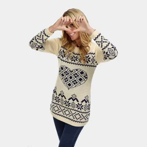 Vestido Navideña para Mujer Beige Corazón