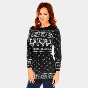 Vestido Navideña para Mujer Negro con Renos