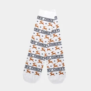 Calcetines Navideñas Unisex Elegantes Blancos con Renos