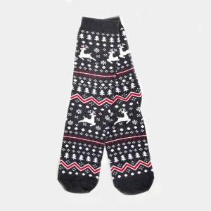 Calcetines Navideñas Unisex Grises Renos y Árboles