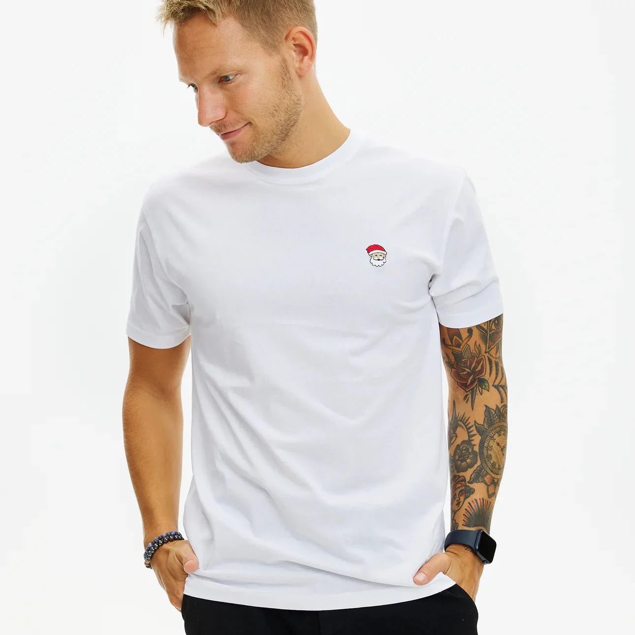 Playera Navideña para Hombre Blanca Santa Algodón Orgánico