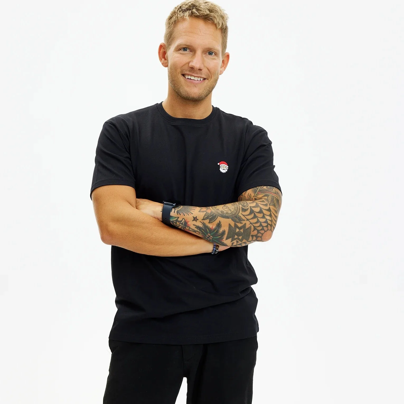 Playera Navideña para Hombre Negra Santa Algodón Orgánico