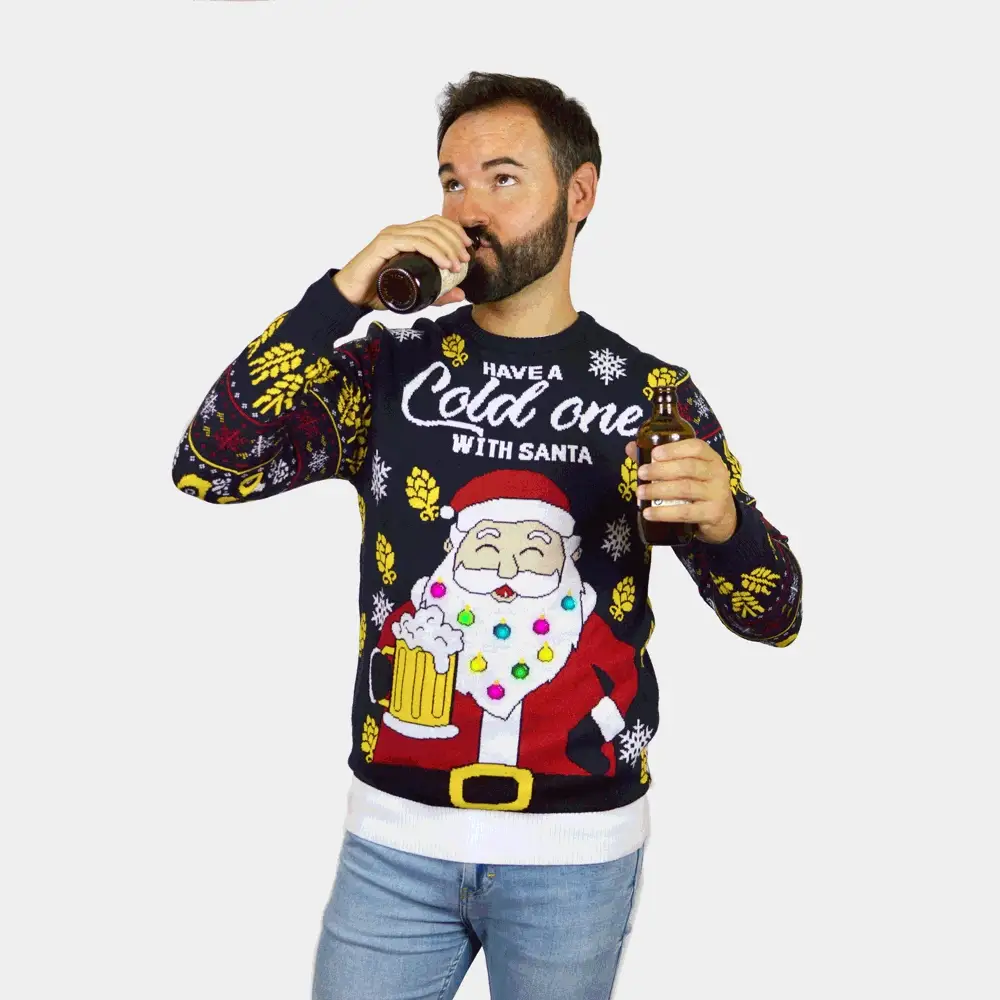 Suéter de Navidad con Luces LED para Hombre Santa con Cerveza - Imagen 6