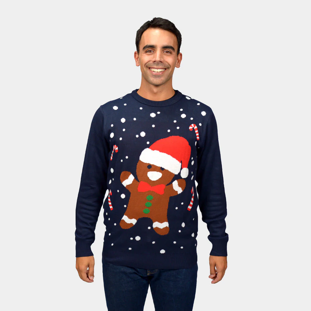 Suéter de Navidad Parejas Azul Gingerbread - Imagen 6