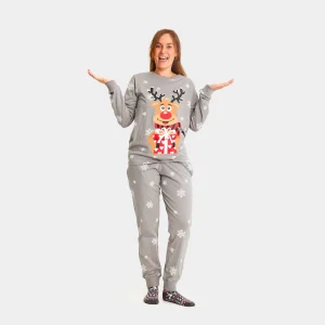 Pijama Navideña Adultos Unisex Gris Reno Rodolfo Algodón Orgánico