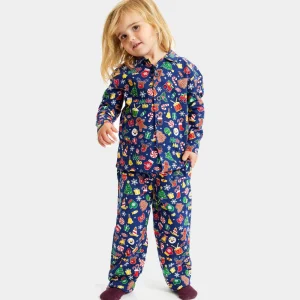 Pijama Navideña para Familia Azul con Motivos Navideños Algodón Orgánico