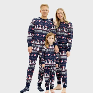 Pijama Navideña para Familia Azul con Muñecos de Nieve y Corazones Algodón Orgánico