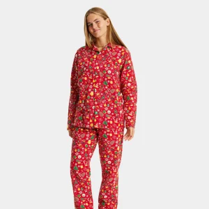 Pijama Navideña para Adultos Unisex Rojo con Motivos Navideños Algodón Orgánico