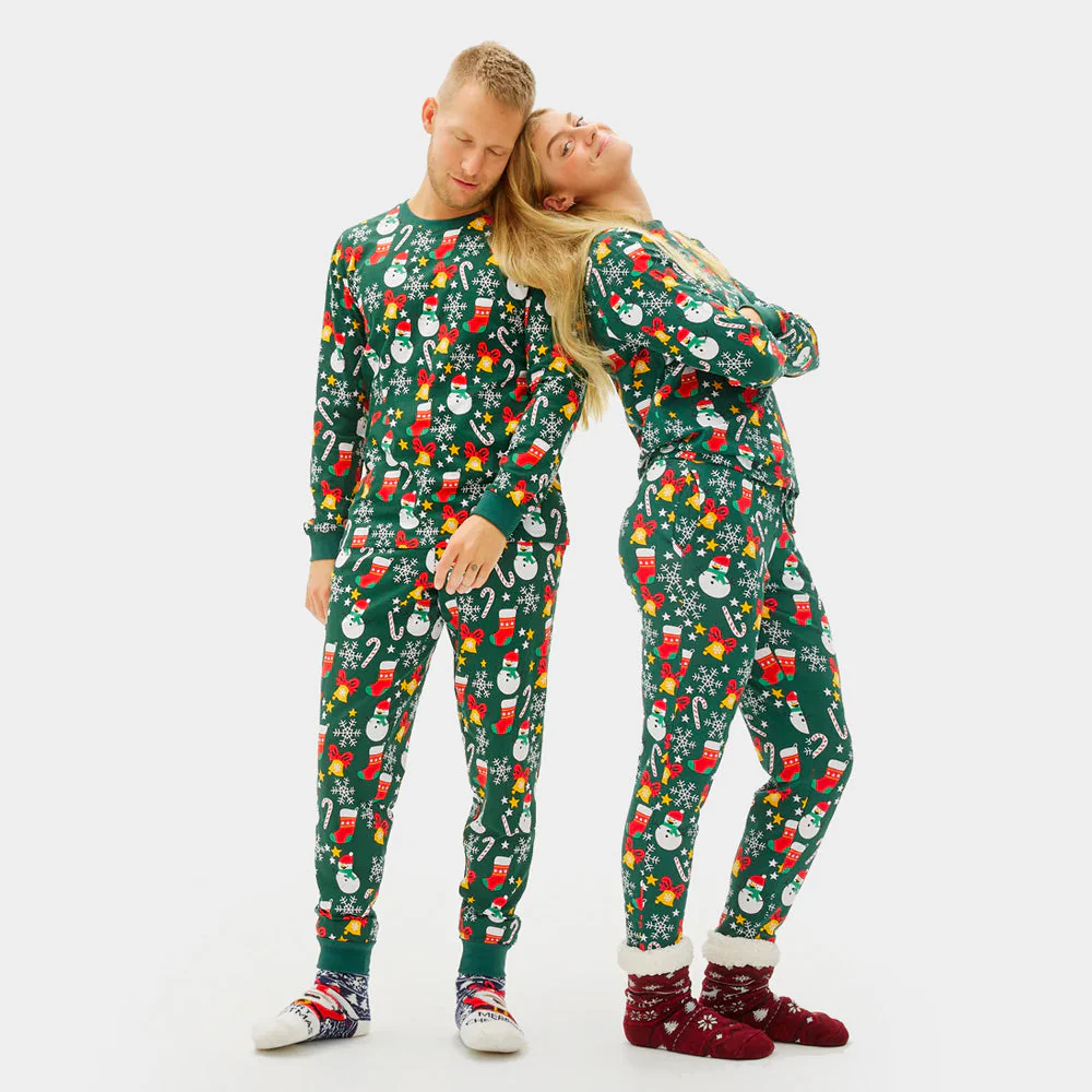 Pijama Navideña para Niños Verde con Motivos Navideños Algodón Orgánico - Imagen 3