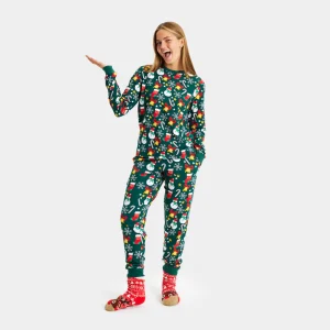Pijama Navideña Adultos Unisex Verde con Motivos Navideños Algodón Orgánico