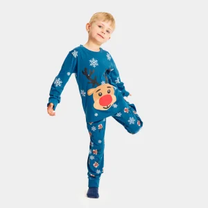 Pijama Navideña para Niños Azul con Reno Rudolph Algodón Orgánico