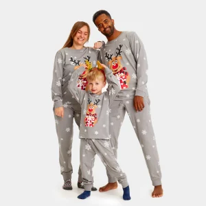 Pijama Navideña para Familia Gris Reno Rodolfo Algodón Orgánico