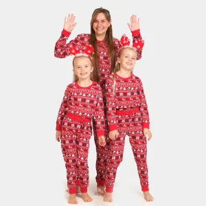 Pijama Navideña para Familia Rojo con Renos y Árboles Algodón Orgánico