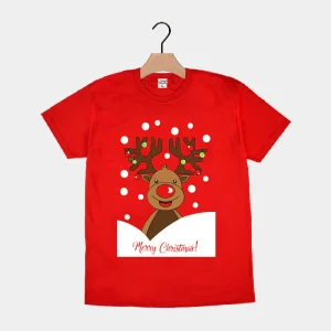 Playera Navideña para Hombre y Mujer Roja Reno Rudolph