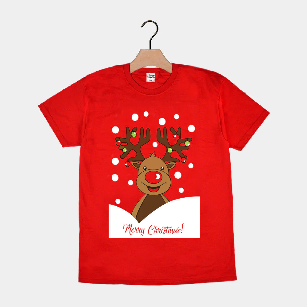 Playera Navideña para Hombre y Mujer Roja Reno Rudolph