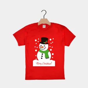 Playera Navideña para Niña y Niño Roja con Muñeco de Nieve