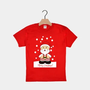Playera Navideña para Niña y Niño Roja con Papá Noel