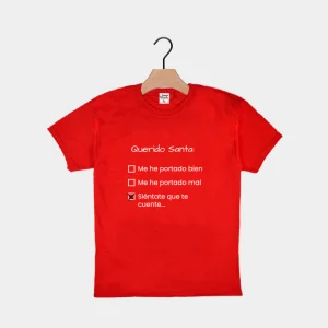 Playera Navideña para Niña y Niño Roja Querido Santa