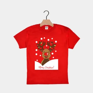 Playera Navideña para Niña y Niño Roja Reno Rudolph